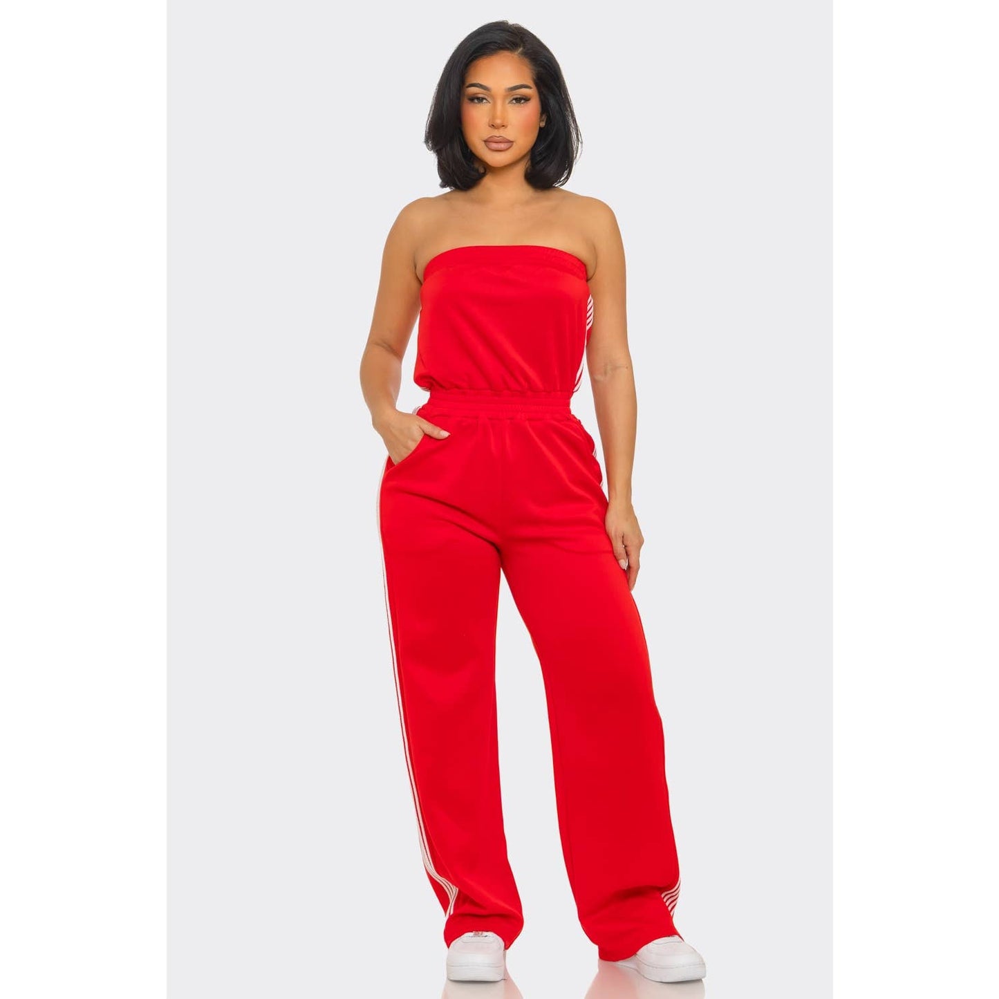 Side Stripe Jumpsuit: MOCHA / S-M-L(2-2-2)