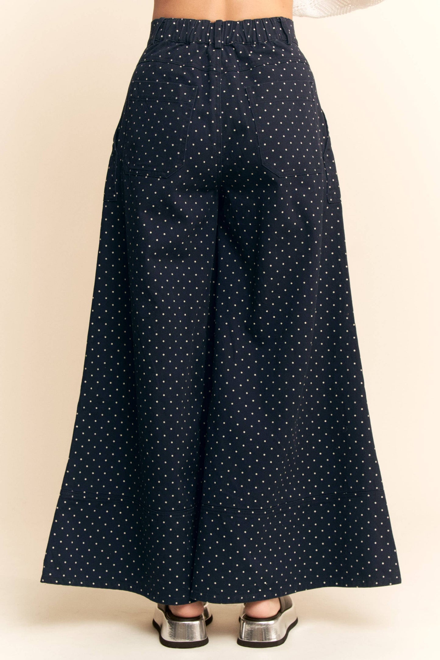 Plus - Washed Floral Print Wide-Leg Pants: NAVY DOT / 2XL