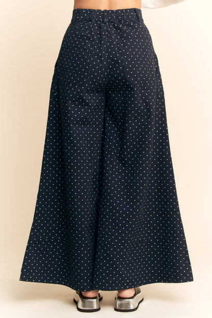 Plus - Washed Floral Print Wide-Leg Pants: NAVY DOT / 2XL