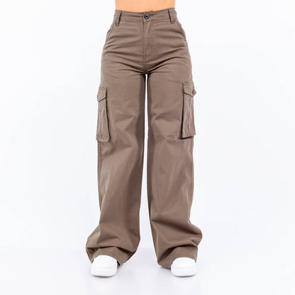PLUS SIZE HIGH WAIST WIDE STRAIGHT PANTS-RJH5669P: OLIVE / 3X
