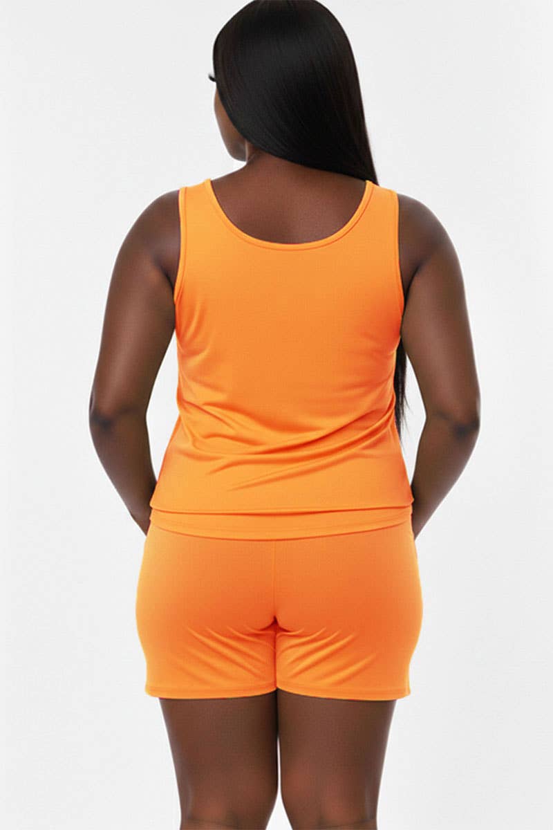 Plus Comfy Tank Top & Shorts Set: Tomato Cream / 3X