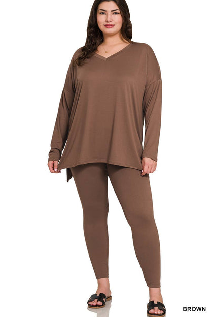 Plus Microfiber Loungewear Set - Zenana: +BROWN-170584 / 3X