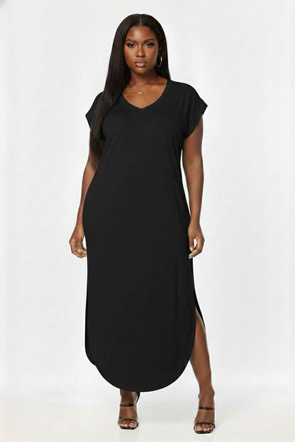 Plus Size Hidden Pocket Batwing Sleeve V Neck Long Dress: MANGO / 2X