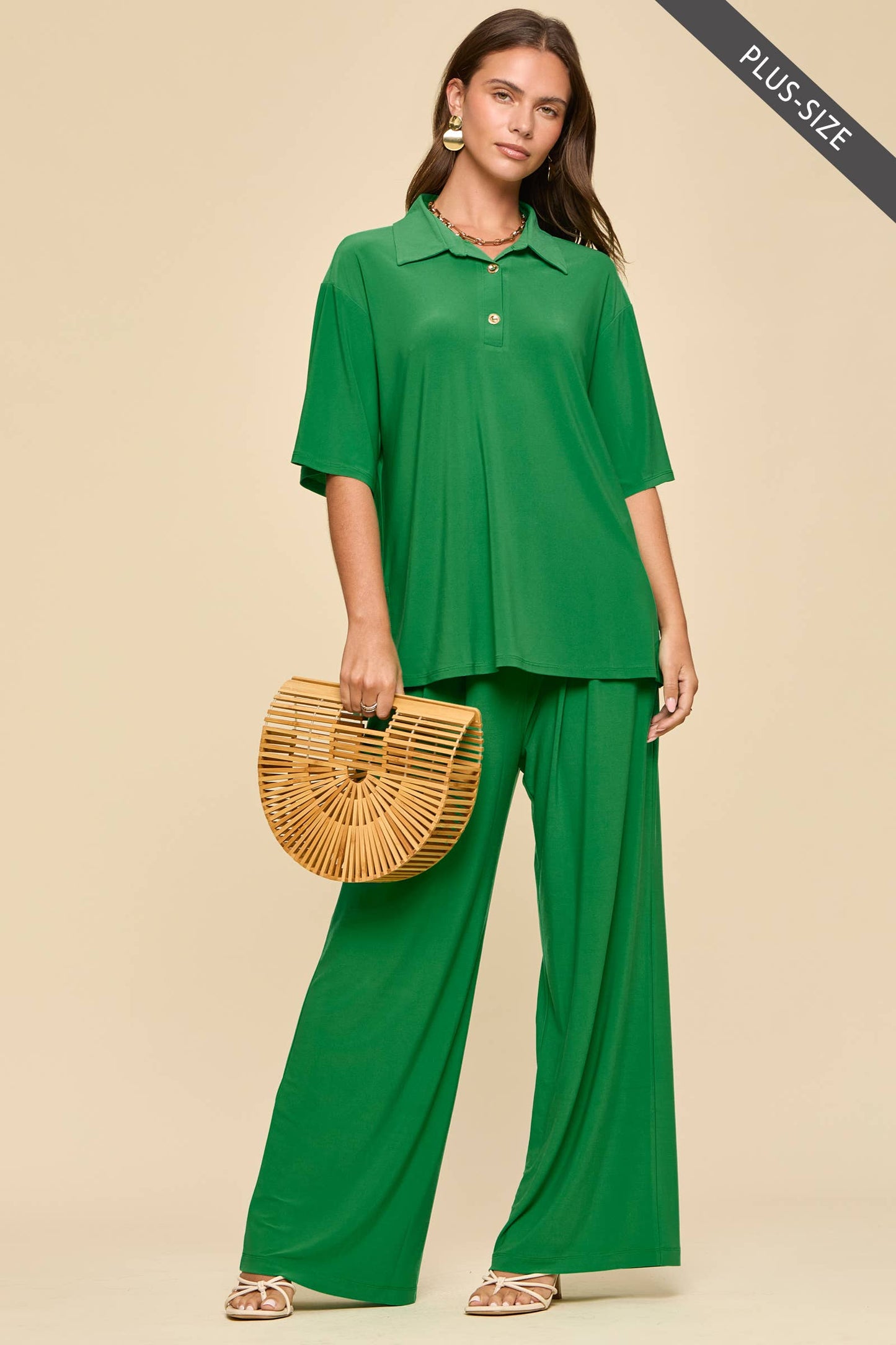 PLUS SIZE 2-Piece Blouse + Relaxed Pants Resort Wear Set: AQUA MINT / XL