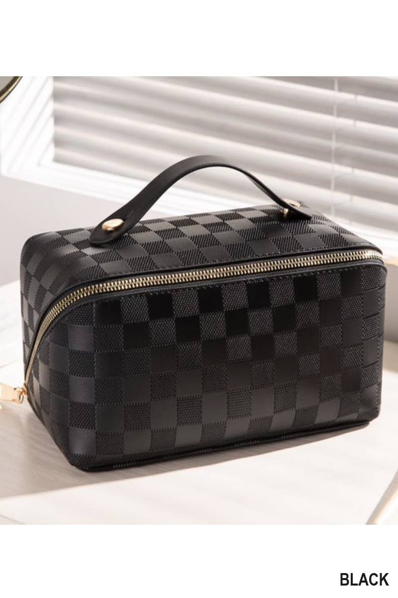 ,,,,_...._ VEGAN LEATHER MAKEUP BAG SOLID BAG: BROWN-172928 / OS