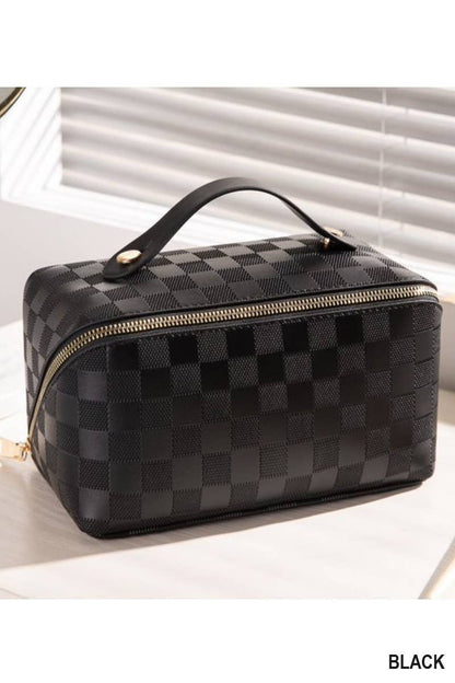 ,,,,_...._ VEGAN LEATHER MAKEUP BAG SOLID BAG: BROWN-172928 / OS