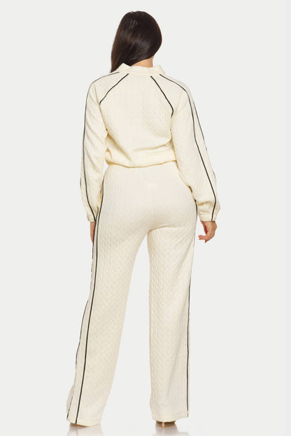Pipping Stripes Front Zip Up Jacket And Pants Set : Cream / 1-2-2-1 (S-M-L-XL)
