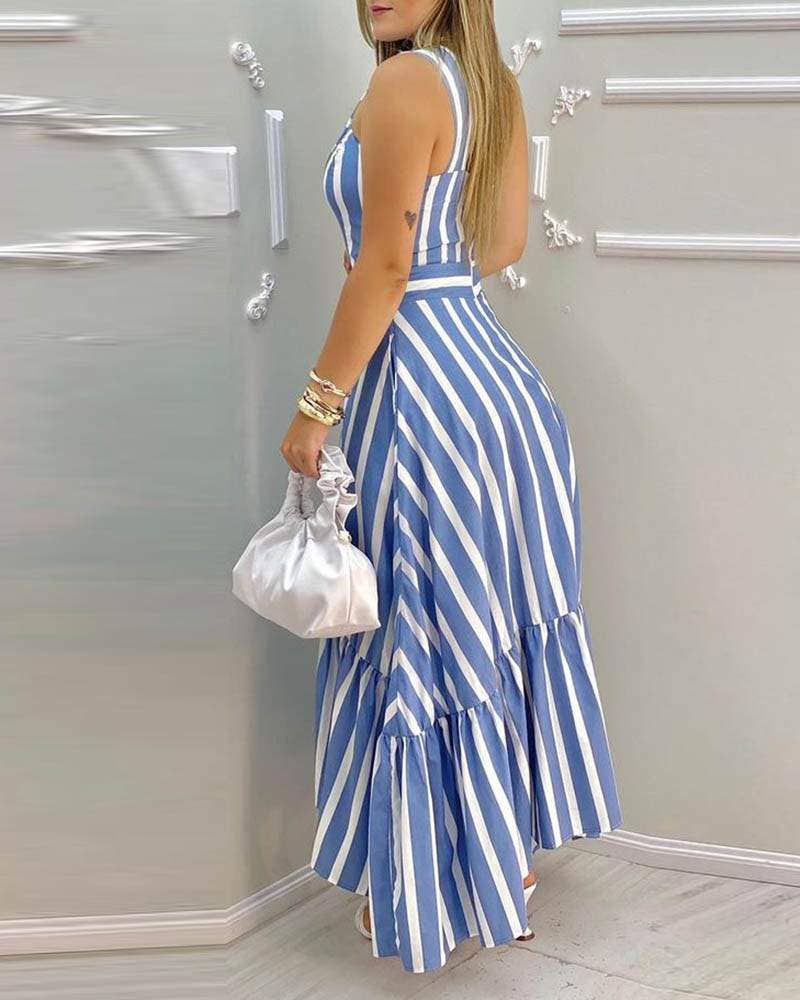 One shoulder striped colorblock casual dress: ORANGE / 1-1-1-1 / S-M-L-XL