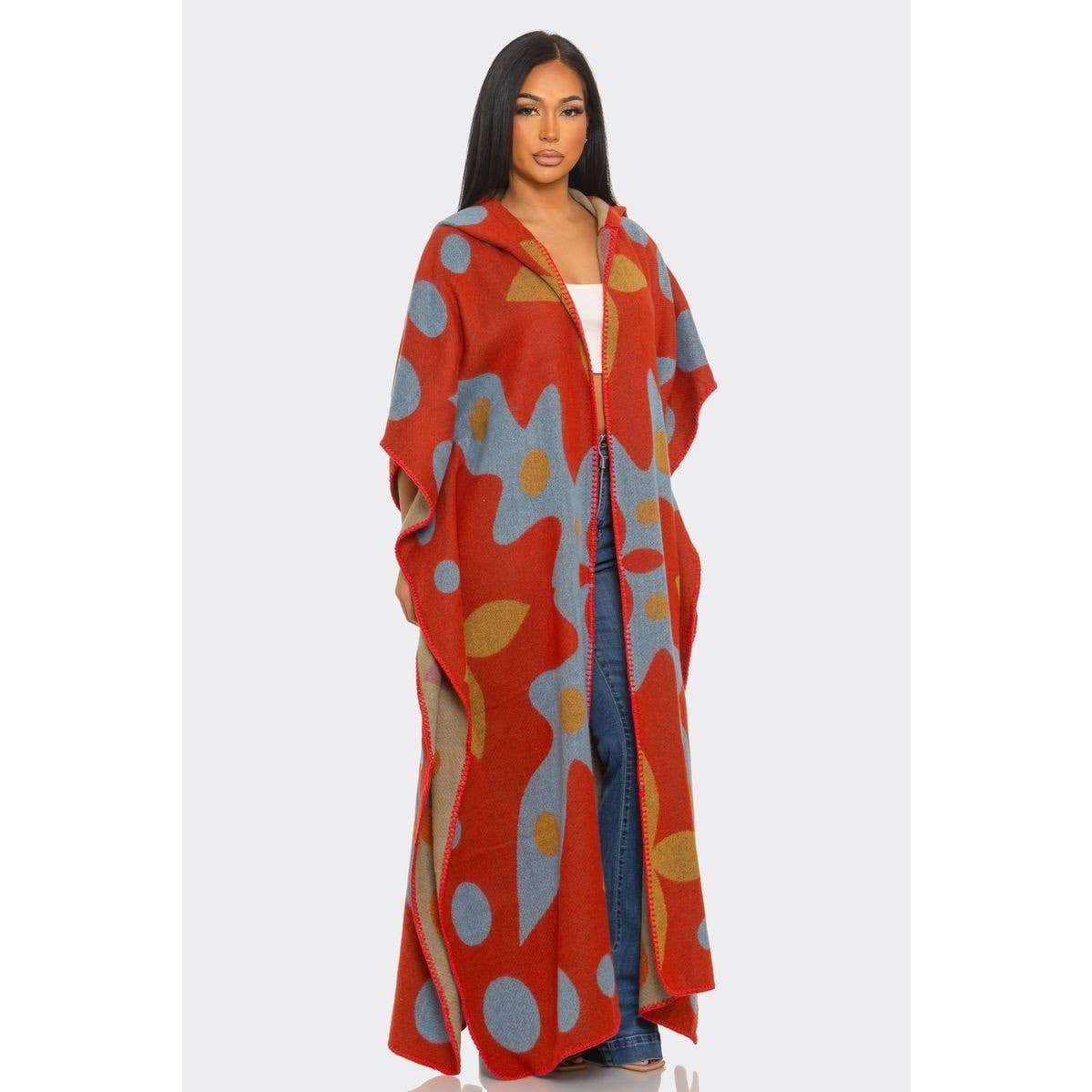 Hooded Open Cardigan Poncho: MULTI / ONE SIZE(6)