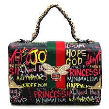 GP2728W Multi Graffiti Queen Bee Stripe 2-in-1 Boxy Satche: Green