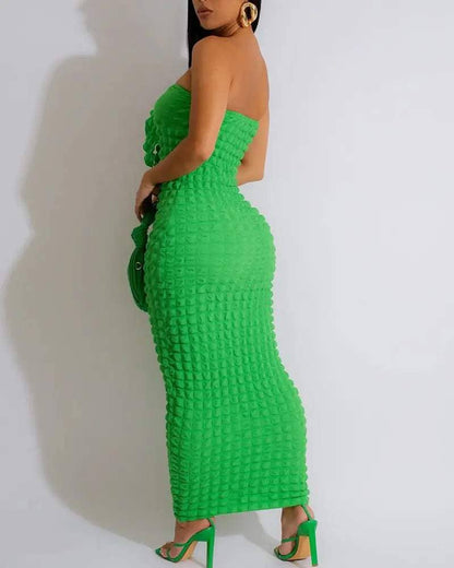 Bandeau tied detail bubble textured maxi dress: APRICOT / 1-1-1-1 / S-M-L-XL