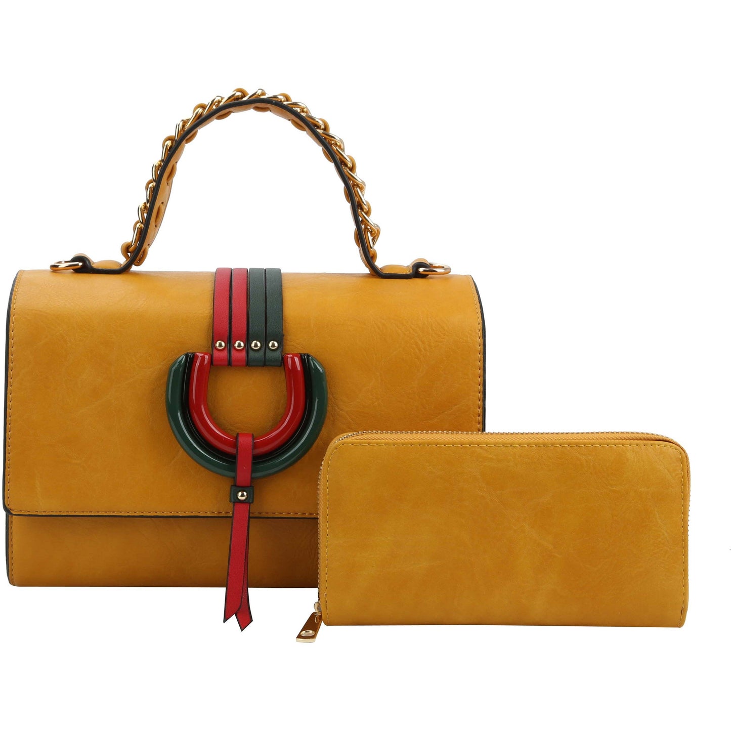 Top Handle handBag 2pcs set wallet: BROWN