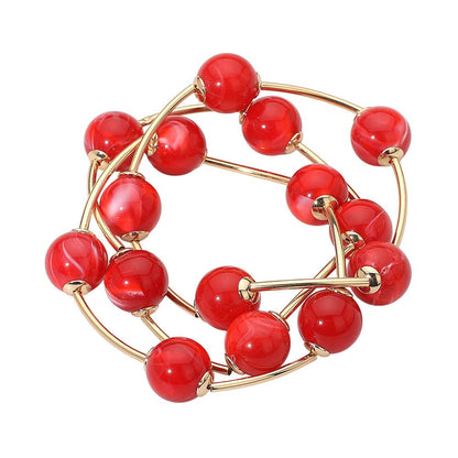 3PCS - Round Ball Wire Beaded Stretch Multi Layered Bracelets: Gold,Green