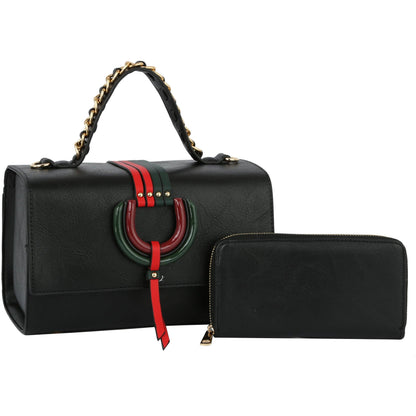 Top Handle handBag 2pcs set wallet: BROWN