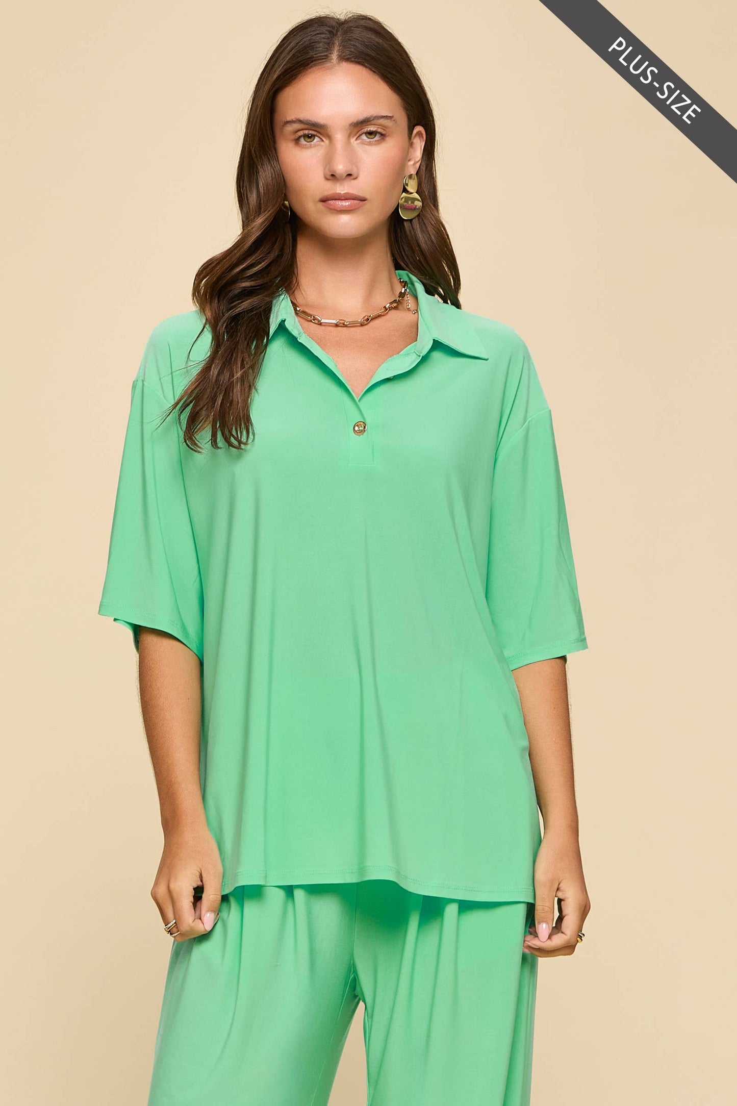 PLUS SIZE 2-Piece Blouse + Relaxed Pants Resort Wear Set: AQUA MINT / XL