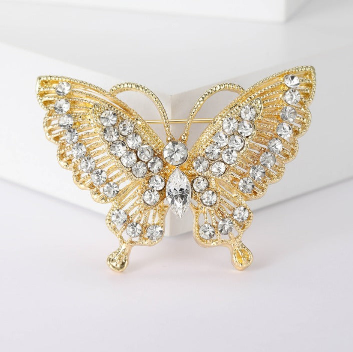 Encrusted Transparent Gold Butterfly Brooch
