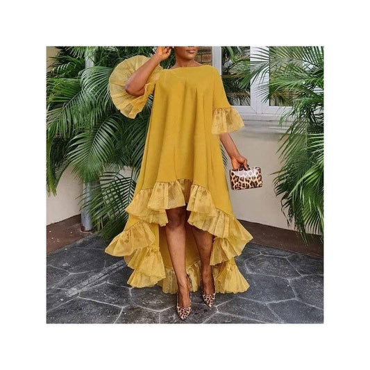 Irregular Hem Solid Color Patchwork Dress: LIME / 2XL