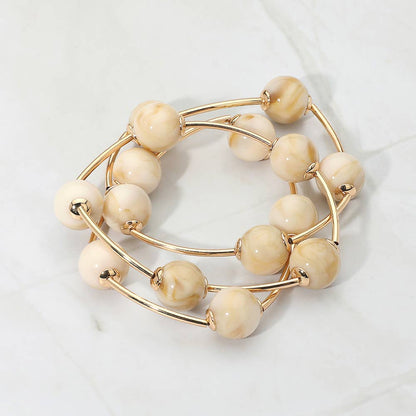 3PCS - Round Ball Wire Beaded Stretch Multi Layered Bracelets: Gold,Green