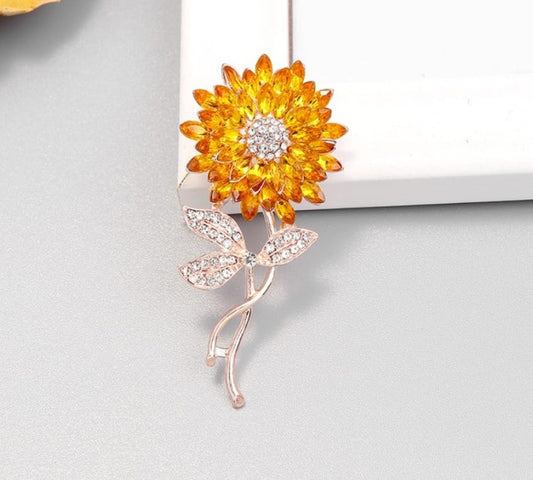 Encrusted Gold Sunflower Brooch