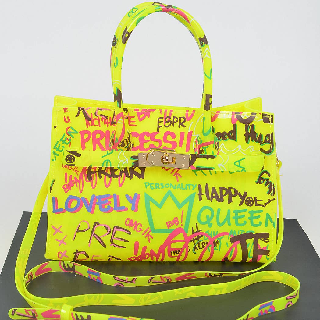 Graffiti Pvc Satchel Bag: Neon Pink