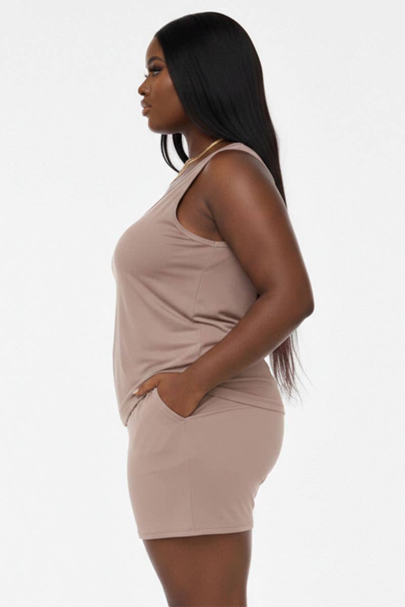 Plus Comfy Tank Top & Shorts Set: Tomato Cream / 3X