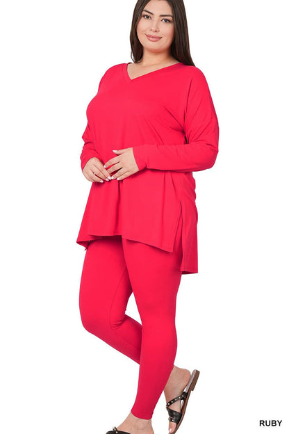 Plus Microfiber Loungewear Set - Zenana: +BROWN-170584 / 3X