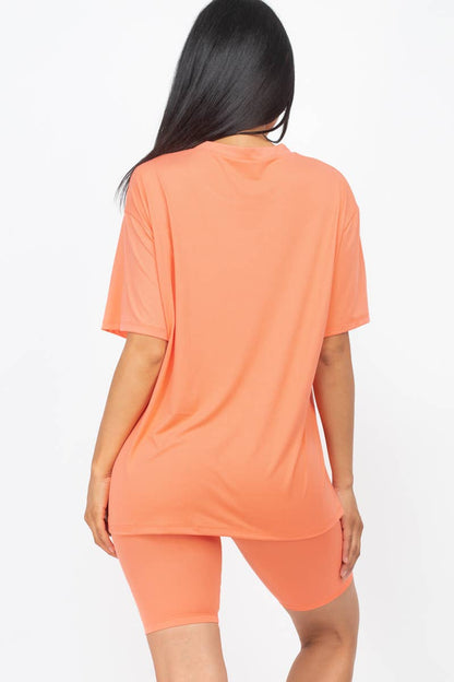 Loose Fit Top & Bike Shorts Set: Tomato Cream / S