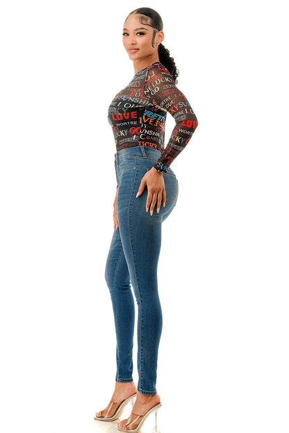 (ST4437) Love Letters Bodysuit (2 colors): Black / L