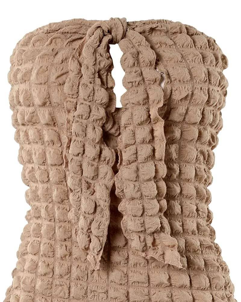 Bandeau tied detail bubble textured maxi dress: APRICOT / 1-1-1-1 / S-M-L-XL