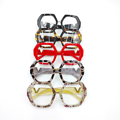 WOMEN GEOMETRIC FRAME EYEGLASSES_CWASG0135: LEOPARDWHITE / (OS) 1