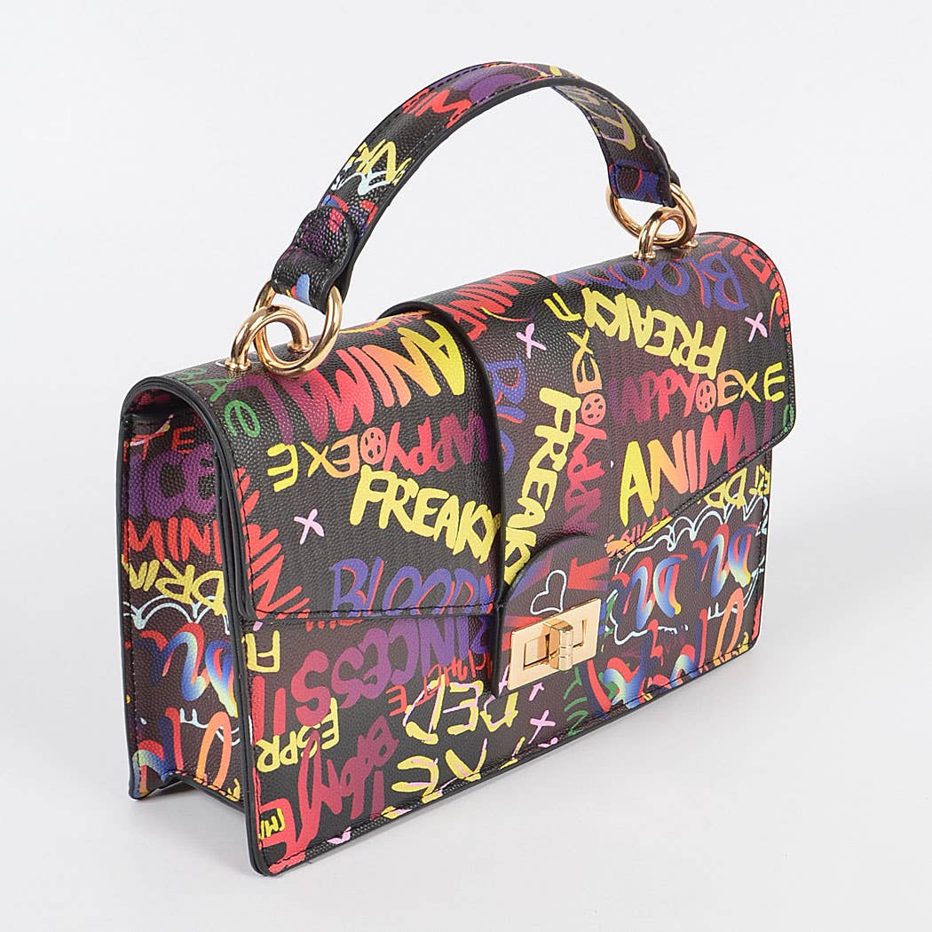 Graffiti Top Handle Clutch: Multicolor