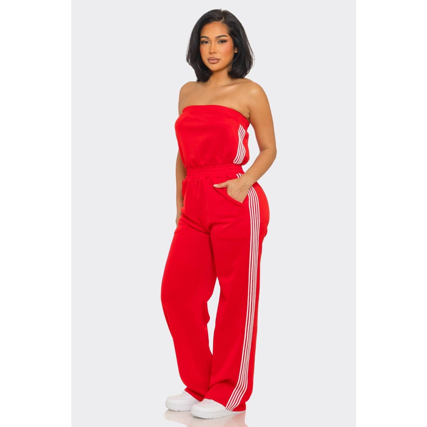 Side Stripe Jumpsuit: GREEN / S-M-L(2-2-2)