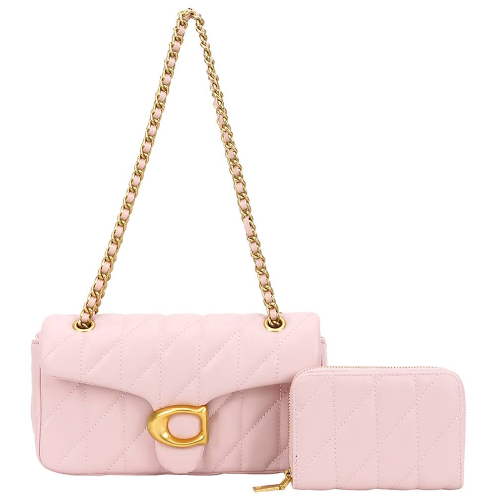 2IN1 QUILTED DESIGN CROSSBODY BAG W WALLET SET, KC 9185A: BK