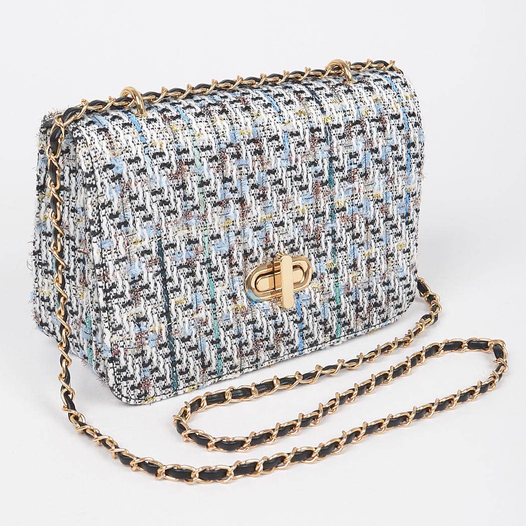 Tweed Crossbody Flap Bag: Black