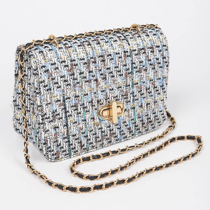 Tweed Crossbody Flap Bag: Black