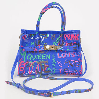 Graffiti Pvc Satchel Bag: Green