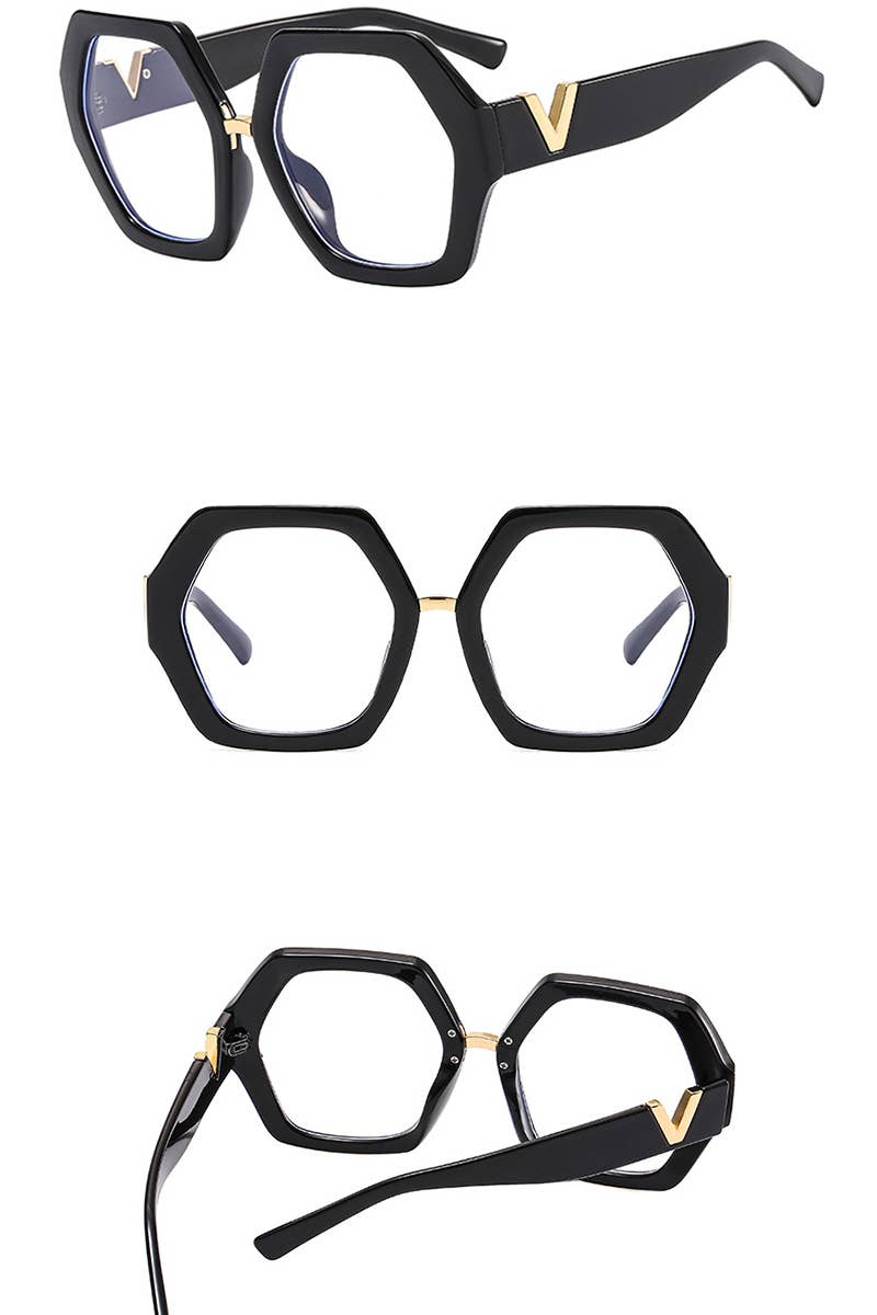 WOMEN GEOMETRIC FRAME EYEGLASSES_CWASG0135: LEOPARDWHITE / (OS) 1