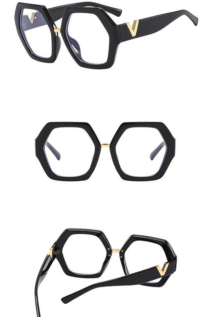 WOMEN GEOMETRIC FRAME EYEGLASSES_CWASG0135: LEOPARDWHITE / (OS) 1