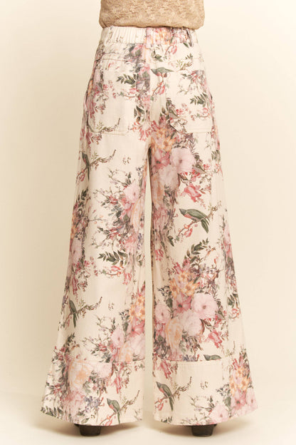 Plus - Washed Floral Print Wide-Leg Pants: NAVY DOT / 2XL