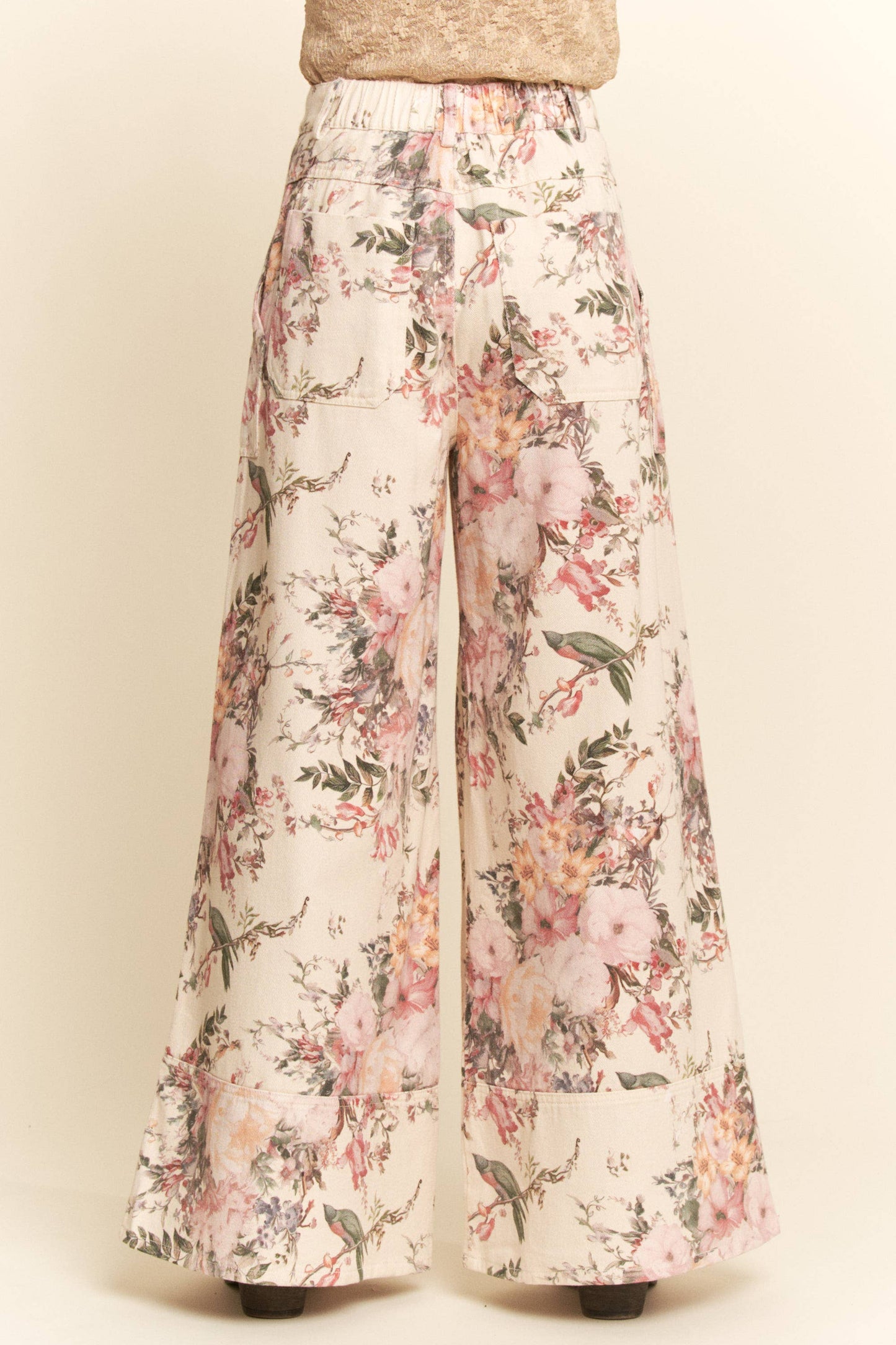 Plus - Washed Floral Print Wide-Leg Pants: NAVY DOT / 1XL