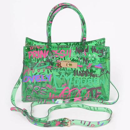 Graffiti Pvc Satchel Bag: Neon Pink