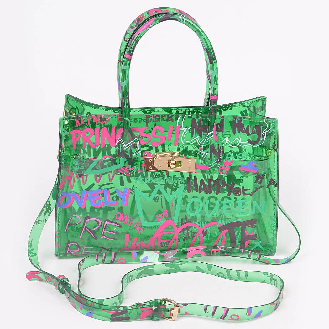 Graffiti Pvc Satchel Bag: Neon Yellow