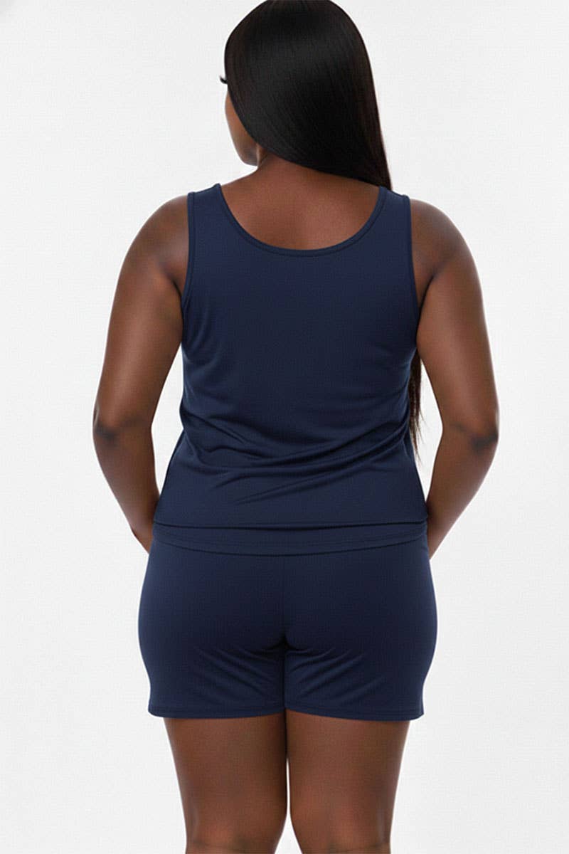 Plus Comfy Tank Top & Shorts Set: Tomato Cream / 3X