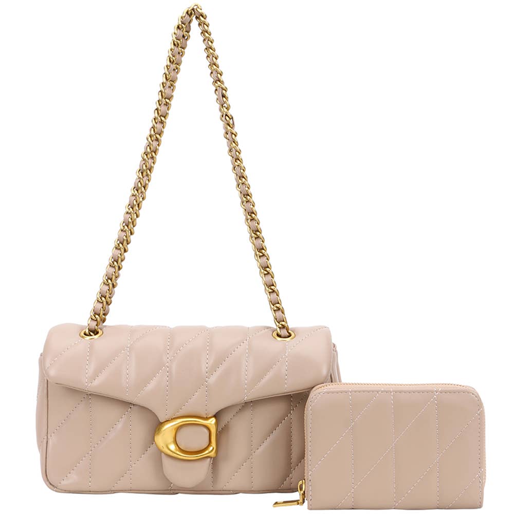2IN1 QUILTED DESIGN CROSSBODY BAG W WALLET SET, KC 9185A: BK