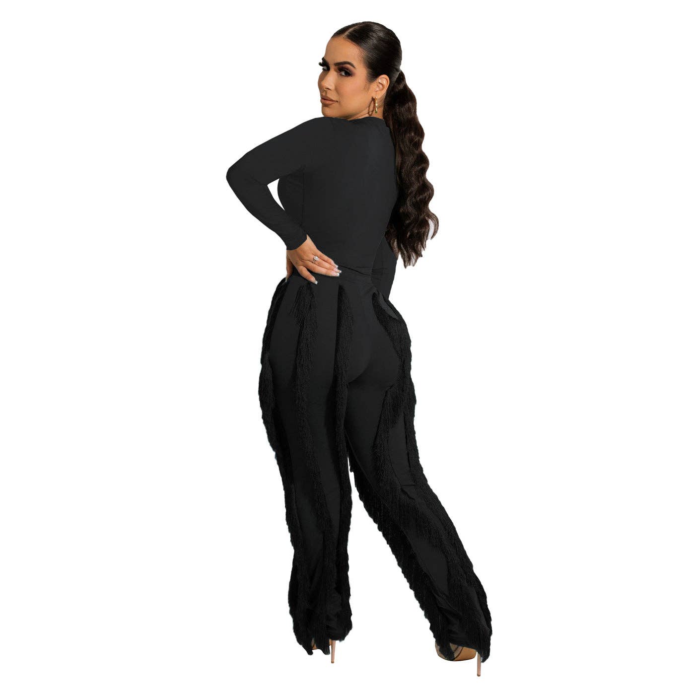 MB FASHION Long-Sleeve Fringe Top and Pants Set 223LY: BLUE / M