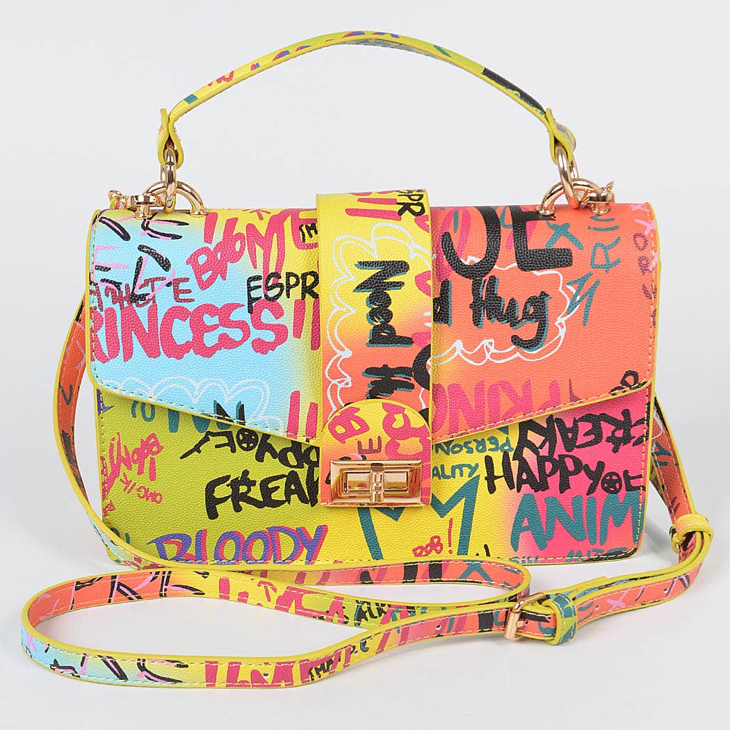 Graffiti Top Handle Clutch: Multicolor