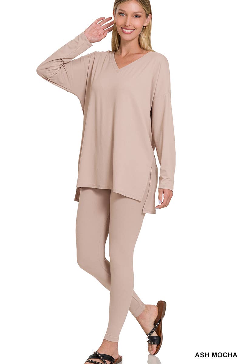 1223 Brushed Dty Microfiber Loungewear Set SI-23693 Zenana: DKGREEN-155553 / M