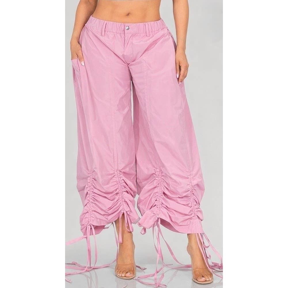 Ruched Drawstring Wide Leg Pants: TAUPE / S-M-L-XL(2-2-2-2)