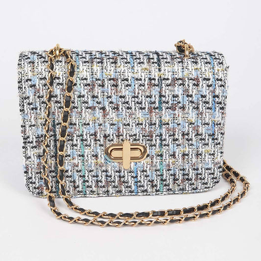Tweed Crossbody Flap Bag: Black