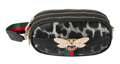 Rhinestone Bee Leopard Print Crossbody Bag: LQ215-BR